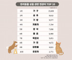 KPR 디지털커뮤니케이션연구소가 공개한 반려동물 상품 관련 연관어 TOP 10
