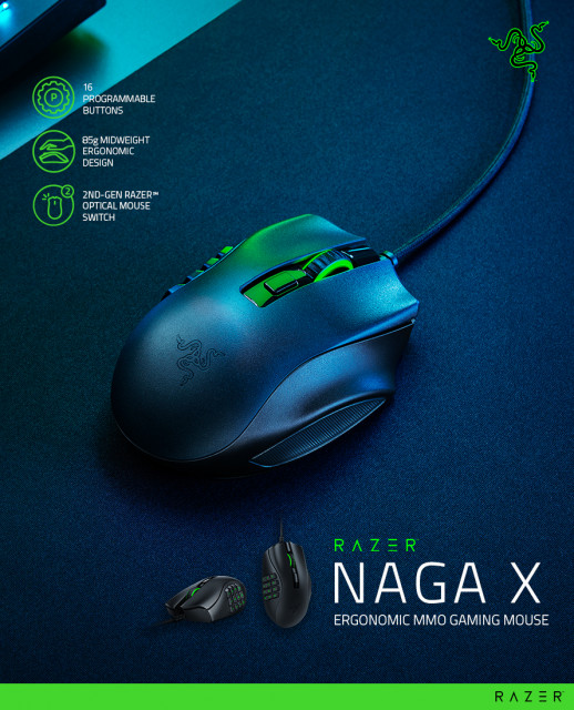 레이저(RAZER)가 다중접속(MMO) 게임에 최적화한 게이밍 마우스 ‘Razer Naga X’를 출시했다