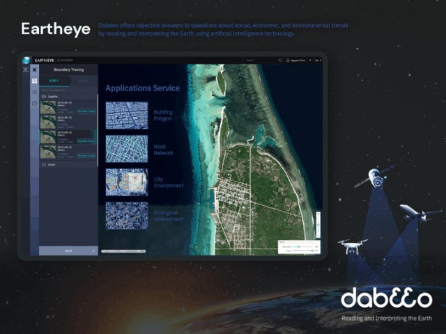 다비오는 인공지능 기반의 공간정보 기술로 90억원 규모의 시리즈 B 투자를 유치했다. 건물과 도로 등의 공간정보 데이터 자동 추출 플랫폼인 ‘어스아이(Eartheye)’의 화면 일부