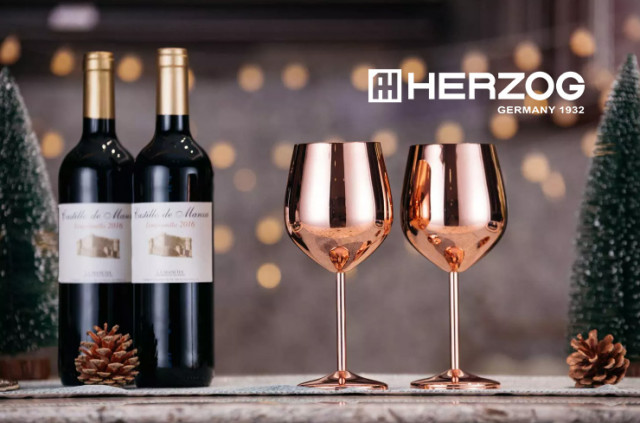 독일 주방용품 브랜드 헤르조그가 신상품 스테인레스 와인 잔 블링을 선보인다