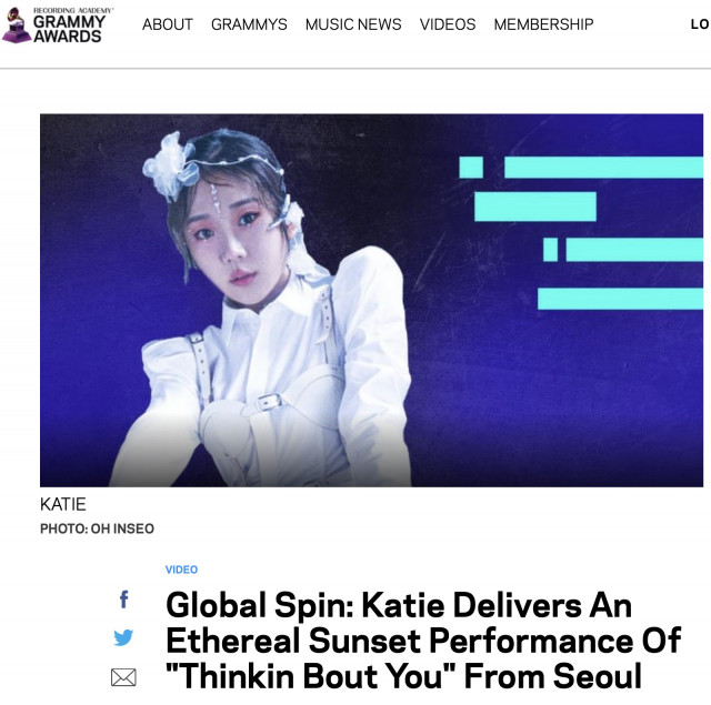 그래미 공식 홈페이지에 올라온 KATIE의 ‘그래미 글로벌 스핀(GRAMMYs Global Spin)’ 공연