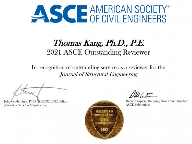 강현구 서울대 공대 건축학과 교수가 구조공학 분야 톱 저널 Journal of Structural Engineering의 ‘ASCE 최고심사위원상’을 수상했다