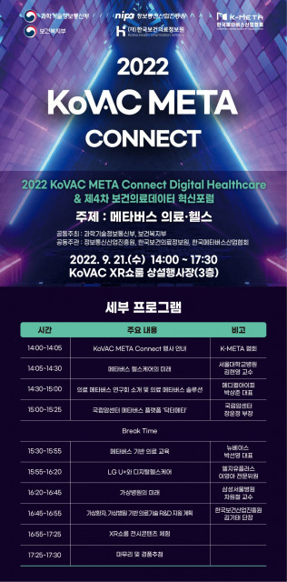 ‘2022 KoVAC META Connect 디지털헬스케어 & 제4차 보건의료데이터 혁신포럼’ 행사 포스터