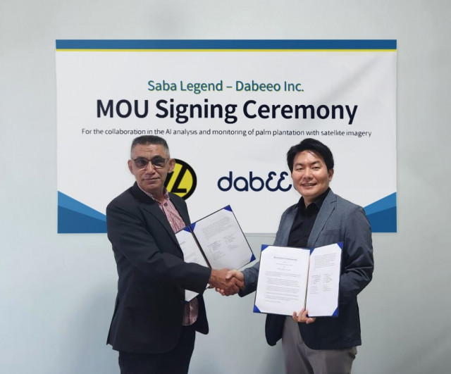 Dabeeo signed a memorandum of understanding (MOU) with Saba Legend, a Malaysian GIS company company, for the purpose of monitoring the health status of palm trees on plantations using AI technology and various satellite images (Photo: Dabeeo)