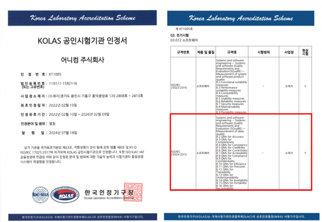 KOLAS 공인시험기관 인정서