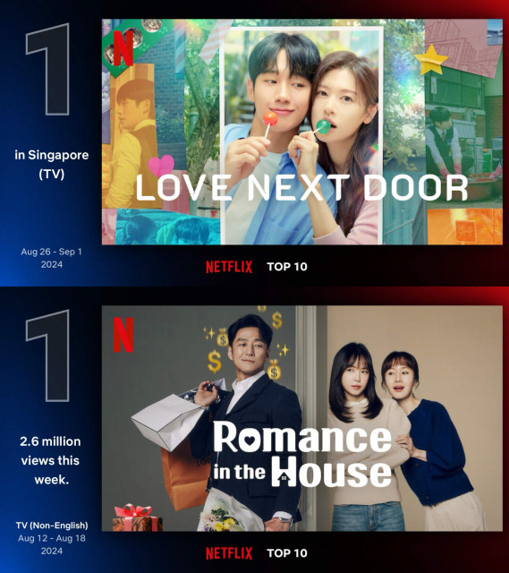 Korean drama series ‘LOVE NEXT DOOR’ and ‘ROMANCE in the HOUSE’, supported by EGGDROP, achieve Netflix No. 1 TV series in the Non-English category (Image: Netflix)