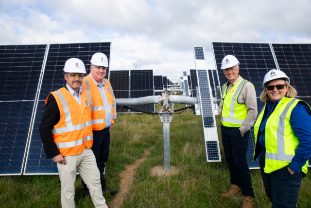 Left to right: Robert Piconi, Energy Vault Chairman and CEO; Lucas Sadler, Energy Vault Vice President Sales Asia; Tim Greenaway, ACEN Australia Head of Construction and Engineering; Sarah Donnan, ACEN Australia NES Project Director. (Photo: Business Wire)