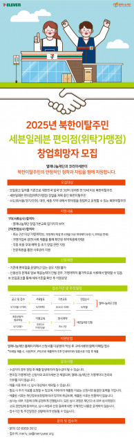 2025년 북한이탈주민 세븐일레븐 편의점 창업지원사업 모집 공고 포스터