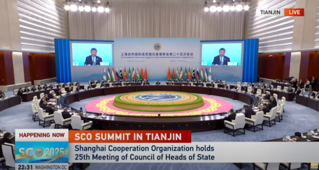 2025년 상하이협력기구(SCO) 정상회의가 8월 31일부터 9월 1일까지 중국 항구 도시 톈진에서 개최됐다. 시진핑(習近平) 중국 국가주석은 8월 30일부터 방중한 각국 정상들과 양자 회담을 진행했다(사진: CGTN 유튜브 영상 갈무리)
