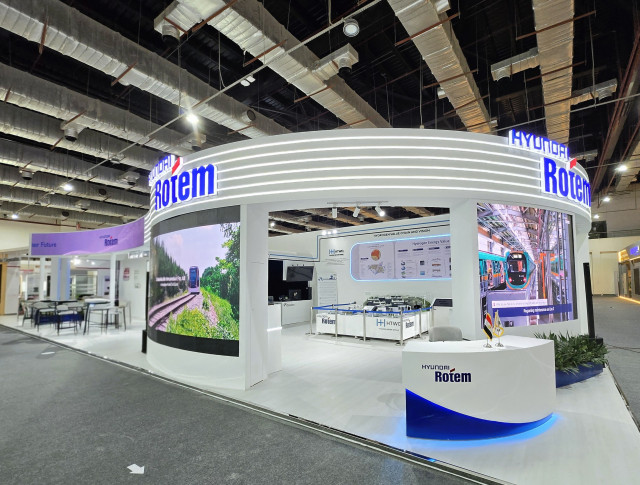 11월 9일부터 11일까지 이집트 뉴카이로 소재 국제전시센터(EIEC)에서 열리는 현지 최대 교통물류 전시회 ‘TransMEA 2025’에 참가하는 현대로템 전시관 전경
