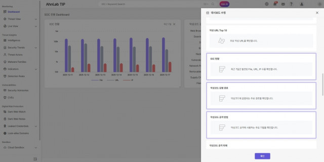 안랩 TIP 사용자 정의 대시보드 위젯 추가 기능