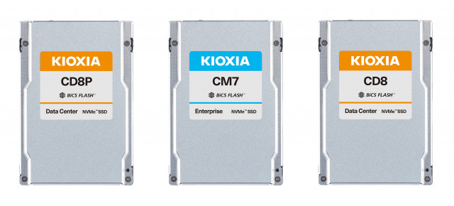 KIOXIA CD8P Series Data Center SSD, KIOXIA CM7 Series Enterprise SSD, and KIOXIA CD8 Series Data Center SSD