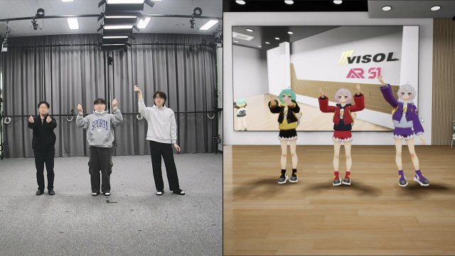 AR-51 마커리스 모션캡쳐 시스템으로 수집한 모션 데이터를 실시간으로 비솔 자체 제작 캐릭터에 적용한 화면
