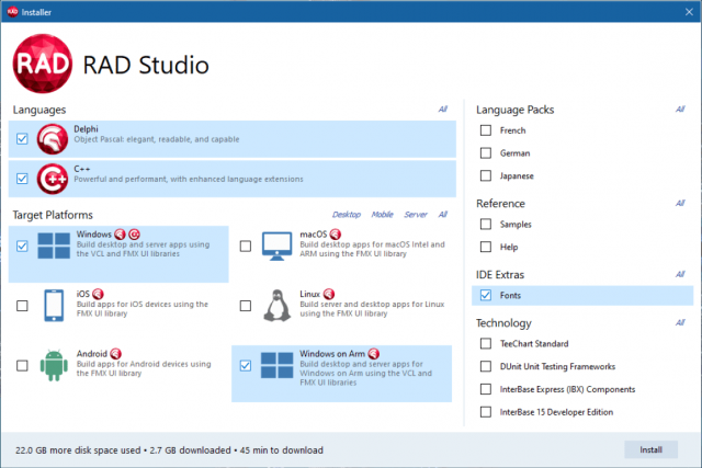 스크린샷: 새로 도입된 타겟 플랫폼인 Windows on Arm을 Platform Manager에서 볼 수 있다.