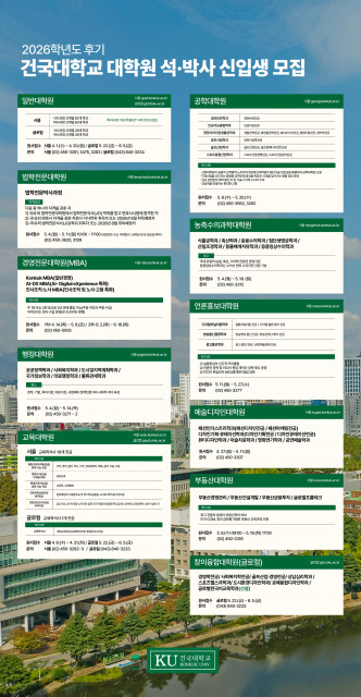 2026학년도 후기 건국대학교 대학원 석·박사 과정 신입생 모집 포스터