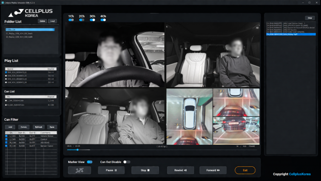 셀플러스코리아 솔루션으로 운전자 모니터링(DMS) 성능을 검증하는 모습