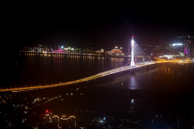 An inauguration ceremony for Taiwan’s newest landmark, the Danjiang Bridge, was held on May 9 ahead of its official opening to traffic on May 12. The bridge was illuminated with colorful lights, highlighting its striking design and beauty.