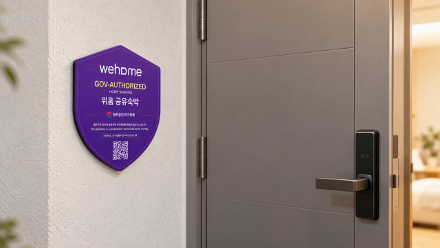 Wehome Special Permit Plaque Displayed at a Government-Authorized Home-Sharing Property Wehome's new Special Permit Plaque displayed at the entrance of a legally authorized home-sharing property in South Korea. Featuring the Wehome logo, government authorization details, and a QR code, the plaque helps guests identify legal accommodations and is designed to support real-time permit verification, neighborhood communication, and access to local travel information