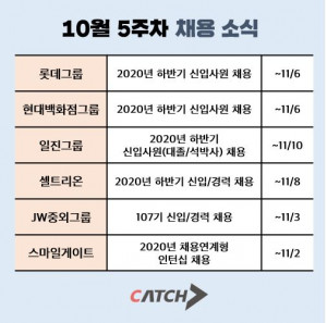 취업정보사이트 캐치에 올라온 대·중견기업의 10월 5주차 채용공고 모음