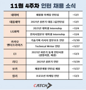 11월 4주차 인턴 채용 소식