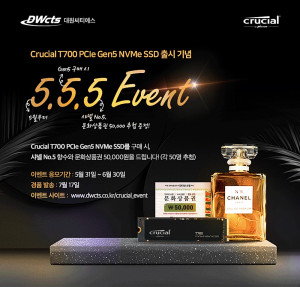 대원씨티에스는 Gen5 규격 마이크론 크루셜 T700 NVMe SSD를 한국 시장에 출시하고 론칭 기념 이벤트를 진행한다