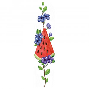 LG생활건강의 타투 프린터 ‘임프린투’용 AI 생성 도안(입력 텍스트 - 삼각형 모양의 수박 조각, 보라색 꽃, 녹색 잎)