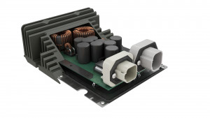 Eaton’s DC/DC converter takes power from a 48-volt system and steps it down to 12 volts to run accessories and other low-power systems. (Photo: Busine...