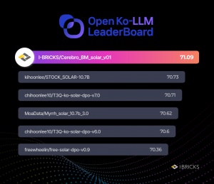 아이브릭스의 언어모델이 Open-Ko-LLM 리더보드 1위에 올랐다