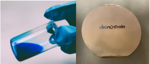 Example of Copper MOD ink, and film of thin copper MOD seed layer (~100nm) spin-coated on wafer (Photo: Business Wire)