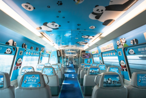 Colourful panda displays are ready to greet visitors on train carriages (Credit: Hong Kong Tourism Board)