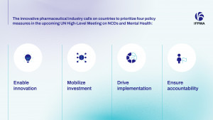 The global pharmaceutical trade body calls on countries to enable innovation, mobilize investment, drive implementation, and ensure accountability ahead of the 4th UN High-Level Meeting on NCDs and Mental Health this September. (Graphic: Business Wire)