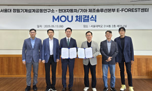 왼쪽부터 서울대학교 정밀기계설계공동연구소 부소장 박용래 교수, 기계공학부 조규진 교수, 소장 안성훈 교수, 현대차·기아 E-FOREST 센터장 이재민 상무, 제조SI기술개발실 최영태 상무, 제조SW개발실 민정국 상무
