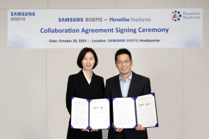 Kyung-Ah Kim, President & CEO of Samsung Bioepis (left) and Zhaoyuan ‘Tony’ Chen, Founder and CEO of Phrontline Biopharma (right) have signed a global strategic partnership agreement to advance development of antibody-drug conjugate (ADC) therapeutics for solid tumors.