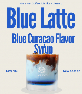 카페1098이 청주 분평동의 감성을 담아낸 신제품 ‘분평동 블루라떼’를 출시했다