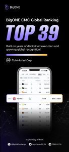 BigONE is expanding its global recognition, reaching 39th place on CoinMarketCap. This achievement reflects the steady trust earned in the global market through years of proven operational expertise and rigorous risk management. By leveraging deep liquidity and a seamless trading environment, BigONE continues to broaden access to global financial services for users worldwide. Please stay tuned for BigONE’s continued growth as it expands its footprint in the global market