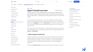 Agent Firewall 문서 개요 — 정책 하나를 API 키에 붙이면 매 호출에 적용되고 SDK 변경이 필요 없다. 판정은 allow·audit·deny·sanitize·pending_approval·cap_cost 여섯 가지다