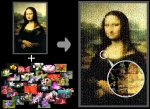 다양한 꽃 이미지를 활용하여 모나리자의 모습으로 모자이크 변환한 사진 