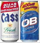 오비맥주는 10일 기존 일반 캔 제품의 용량을 더 늘린 OB맥주와 카스 맥주 ‘400ml 보너스 캔’을 출시했다.