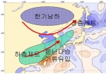 오늘 낮 고온 원인 및 오늘 밤 호우 가능성 모식도