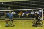 삼성전기 하태권 선수(좌측)와 길영아 코치(우측)의 휠체어 배드민턴 시합장면