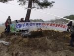 뿌리 채 뽑히고 있는 소나무숲 보전을 위하여 송림리 주민과 시민단체가 채굴반대운동을 진행하고 있다.