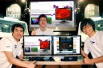삼성전자 게임단 칸(KHAN) 선수들이  WCG 2007 공식 모니터로 선정된 삼성 싱크마스터 LCD 모니터 'CX226CW'(와이드형)로 게임을 즐기고 있다.