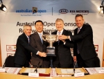 r. Ken Rosewall (left), legendary tennis professional, Mr. Euisun Chung, Kia Motors President and CE