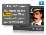 어도비 프리미어 프로 CS4에서 동영상 내의 음성 대화를 텍스트기반의 데이터로 변환시키는 ‘스피치 서치’ 기능 구현 화면