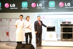from left, Chef Edward Kwon (Korea), Chef Guy Martin (France) and President and CEO of LG Electronic