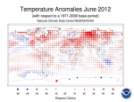 그림 1. 2012년 6월 전지구 기온의 평년(1971~2000년) 대비 편차