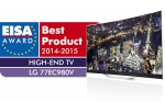 LG전자 77형 곡면 울트라HD 올레드 TV가 EISA2014 어워드에서 유러피언 하이엔드 TV'로 선정됐다. 사진은 LG전자 77형 곡면 울트라HD 올레드 TV 제품과 