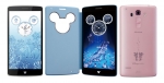 LG전자가 일본시장에 출시한 디즈니 모바일 온 도코모(Disney Mobile on docomo) DM-01G 제품 이미지. 왼쪽부터 퓨어화이트, 파우더 블루, 프리티핑크 색상.