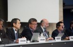 16일 스위스 제네바에서 열린 ITU 국제표준화 회의에서 ITU 이재섭 전기통신표준국장이 발언하고 있다. 왼쪽부터 야마모토 SG16 부의장, 이재섭 ITU 표준화총국장, 시마오 I
