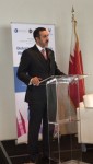 압둘라 빈 아흐메드 알 칼리파 외무부 차관이 바레인 왕국의 GEC 2019 개최국 선정 후 유엔 본부에서 연설을 하고 있다
